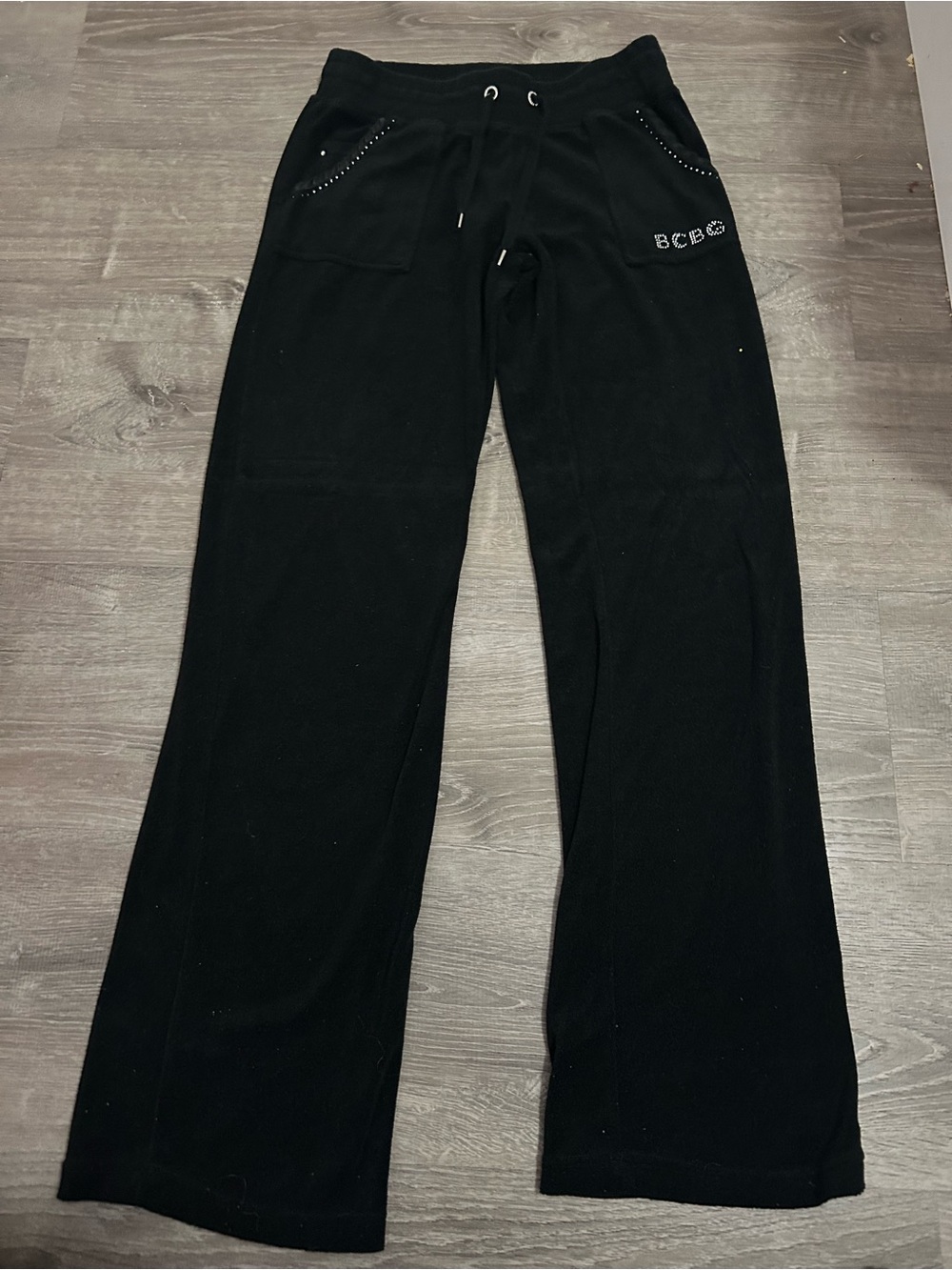 BCBG Black Rhinestone Trim Wide-Leg Pants